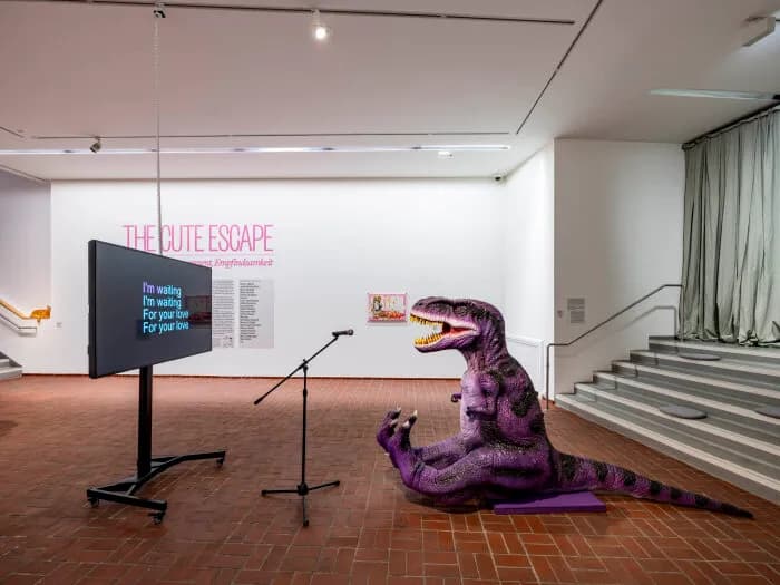 Monira Al Qadiri, life-size karaoke-singing dinosaur installation