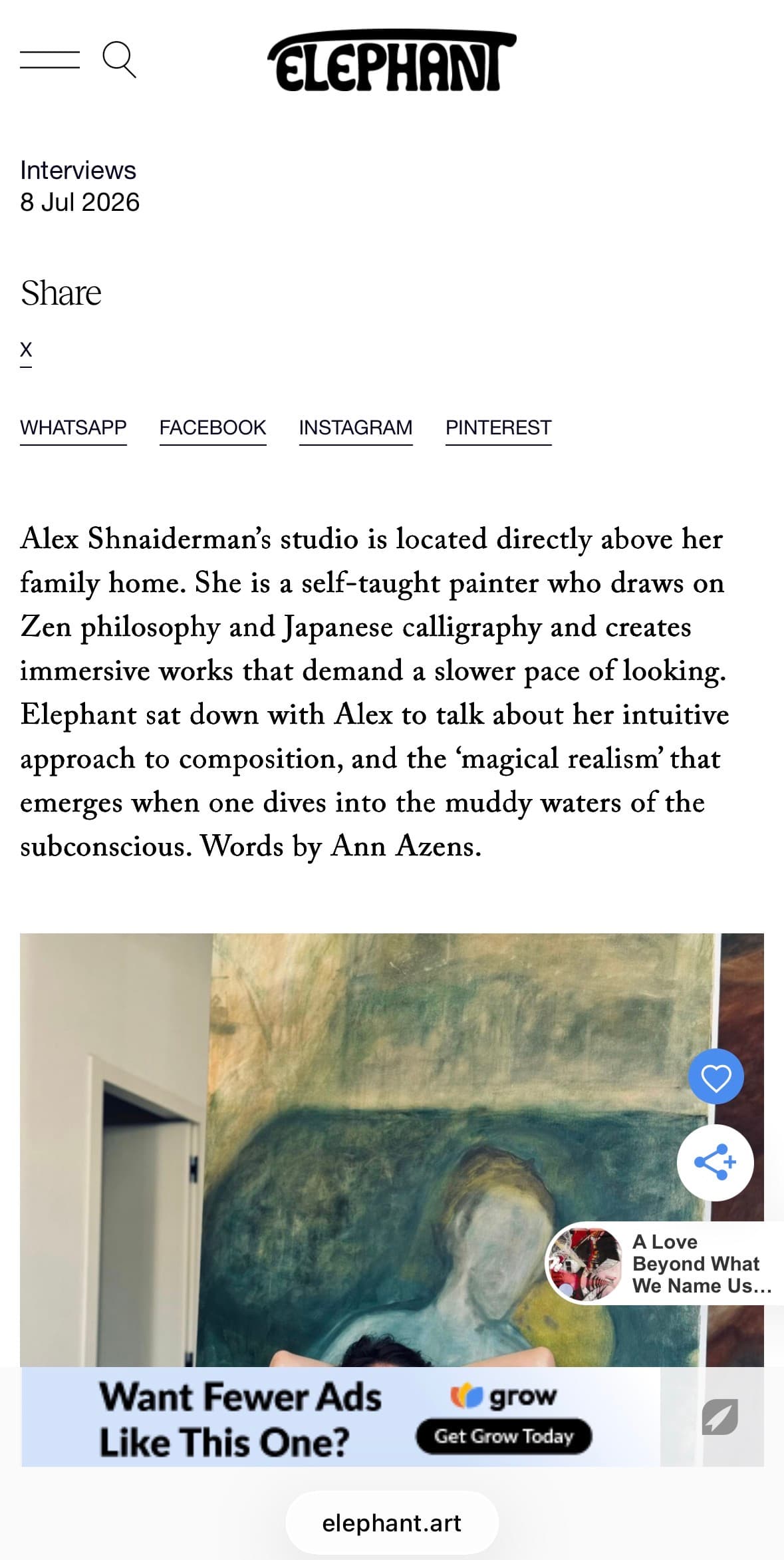 Elephant magazine editorial feature on artist Alex Shnaiderman
