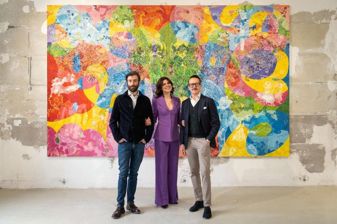 Founders of MEGA: Mattia Pozzoni, Marta Orsola Sironi and Mauro Mattei at Spazio Profumo, Milan
